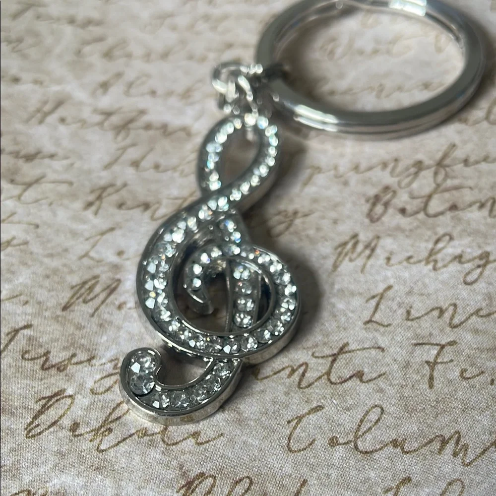 3/$30 Rhinestone Treble Clef Keychain - Picture 2 of 4